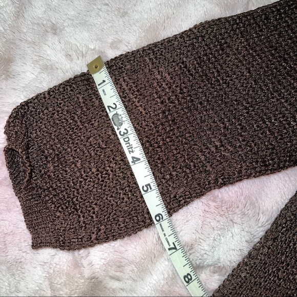 New Josephine Chaus Knit Sweater Brown Semi-transparent waffle scoop neck - Picture 6 of 11
